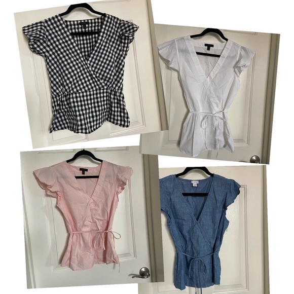 Bundle of 4 J. Crew Flutter Sleeve Wrap Peplum Tops - Picture 1 of 16